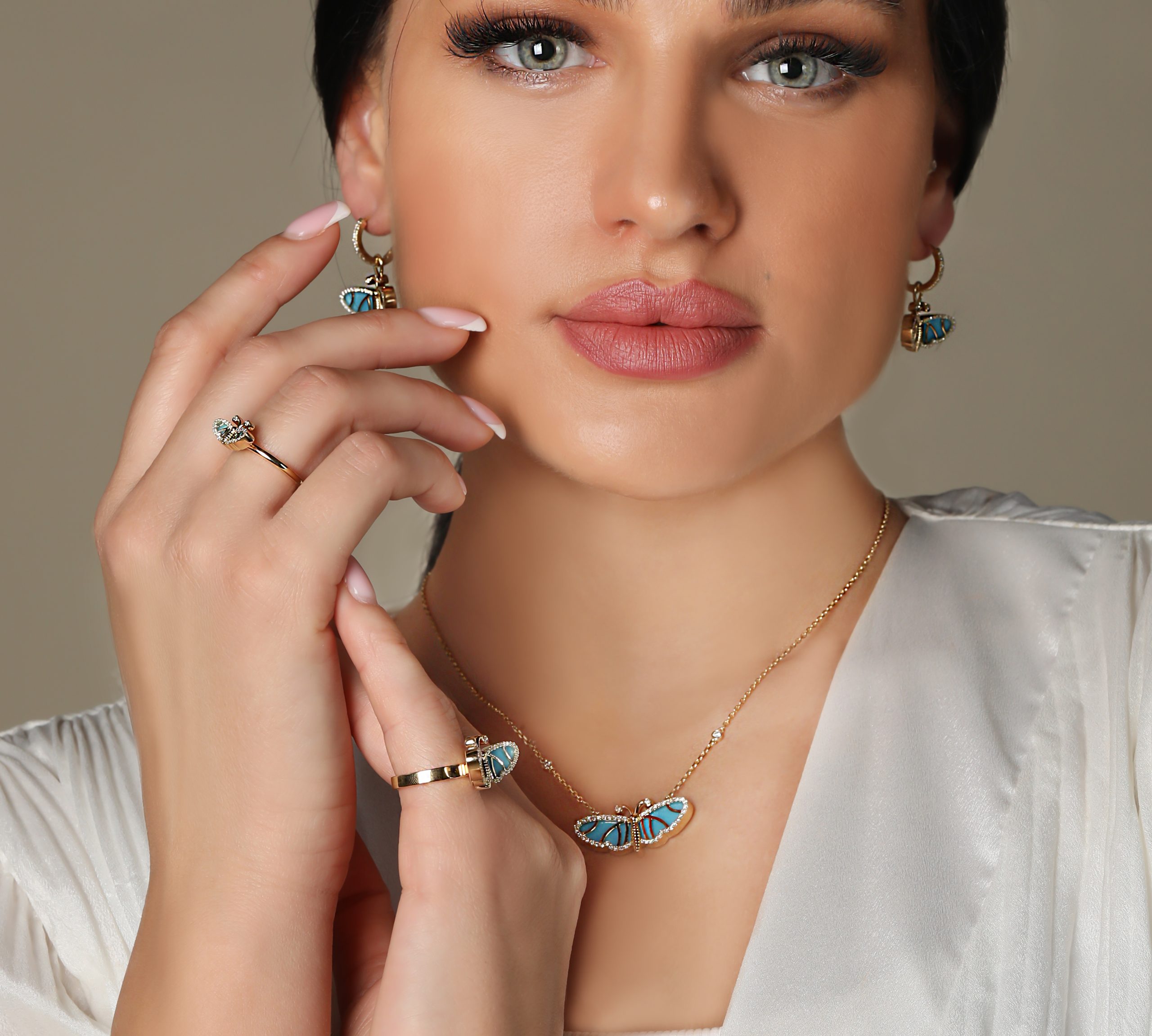 MOZA Fine Jewellery butterfly collection on model