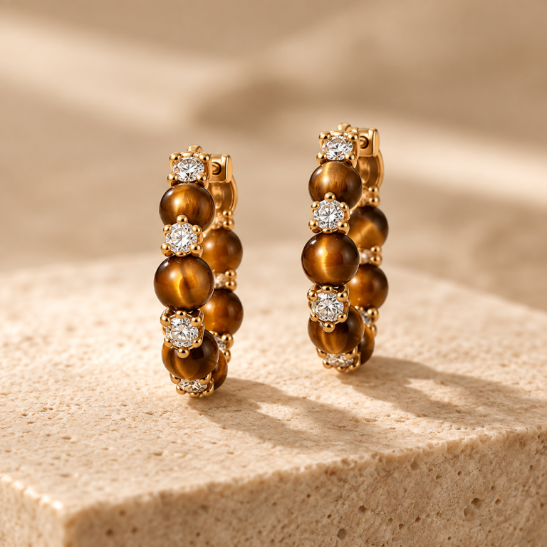 MOZA Nocturne tiger eye and diamond earrings