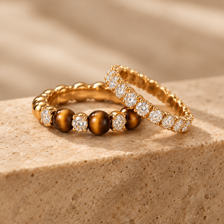 MOZA Nocturne tiger eye and diamond rings